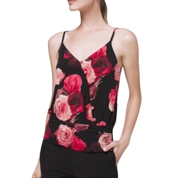 NWT WHBM Floral Red Black Jersey Knit Camisole Button Detail Size M - Picture 1 of 16